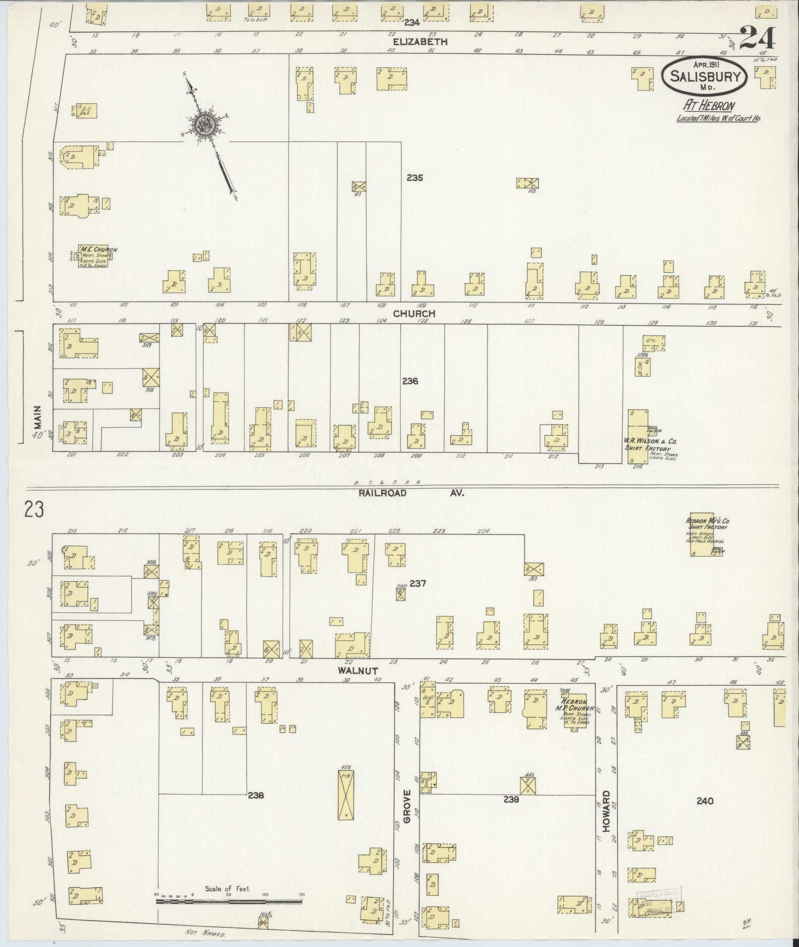 Sanborn Fire Insurance Map from Salisbury, Wicomico County, Maryland (1911), Sheet #0024 - Historic Sanborn Fire Insurance Map Print, vintage old map wall art
