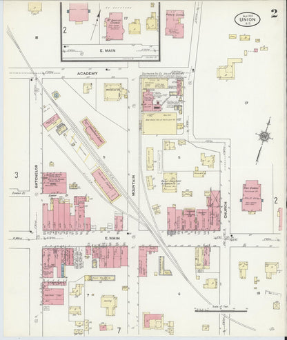 Sanborn Fire Insurance Map from Union, Union County, South Carolina (1910), Sheet #0002 - Complete Map Set gallery image, historic Sanborn map, vintage wall art, South Carolina South Carolina