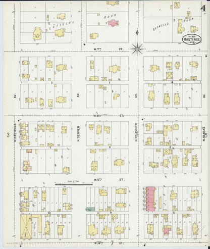 Sanborn Fire Insurance Map from Hastings, Adams County, Nebraska (1899), Sheet #0004 - Complete Map Set gallery image, historic Sanborn map, vintage wall art, Nebraska Nebraska