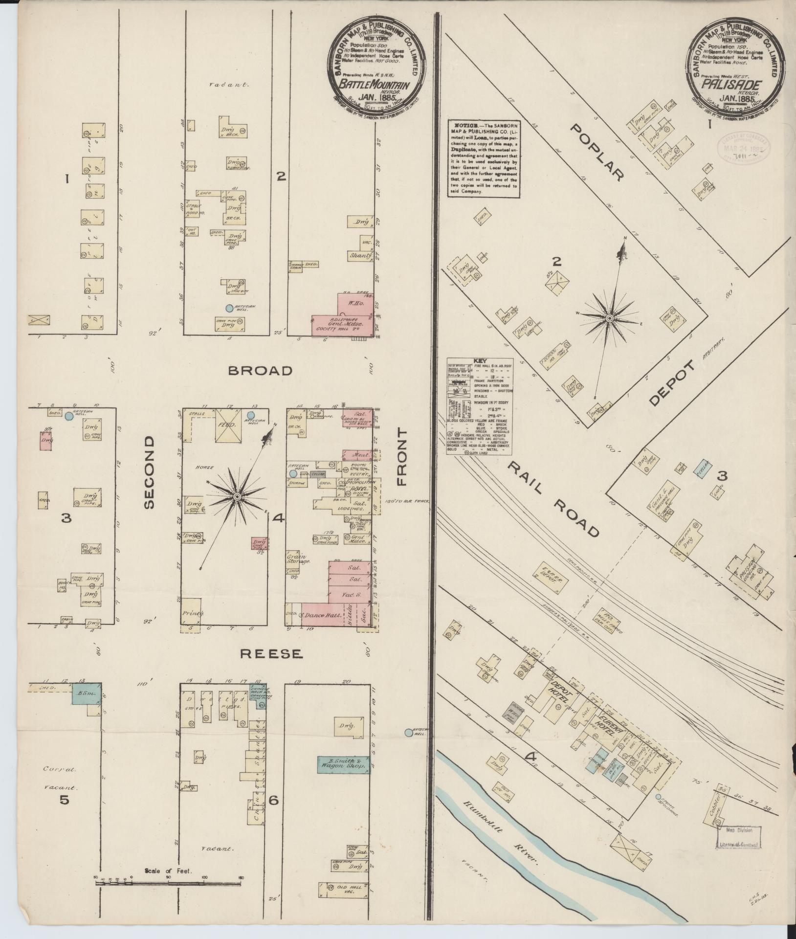 Sanborn Fire Insurance Map from Battle Mountain, Lander County, Nevada (1885), Sheet #0001 - Historic Sanborn Fire Insurance Map Print, vintage old map wall art, antique decor, genealogy gift, Nevada Nevada map