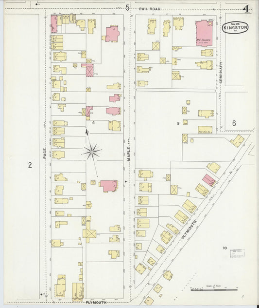 Sanborn Fire Insurance Map from Kingston, Luzerne County, Pennsylvania (1896), Sheet #0004 - Historic Sanborn Fire Insurance Map Print, vintage old map wall art, antique decor, genealogy gift, Pennsylvania Pennsylvania map