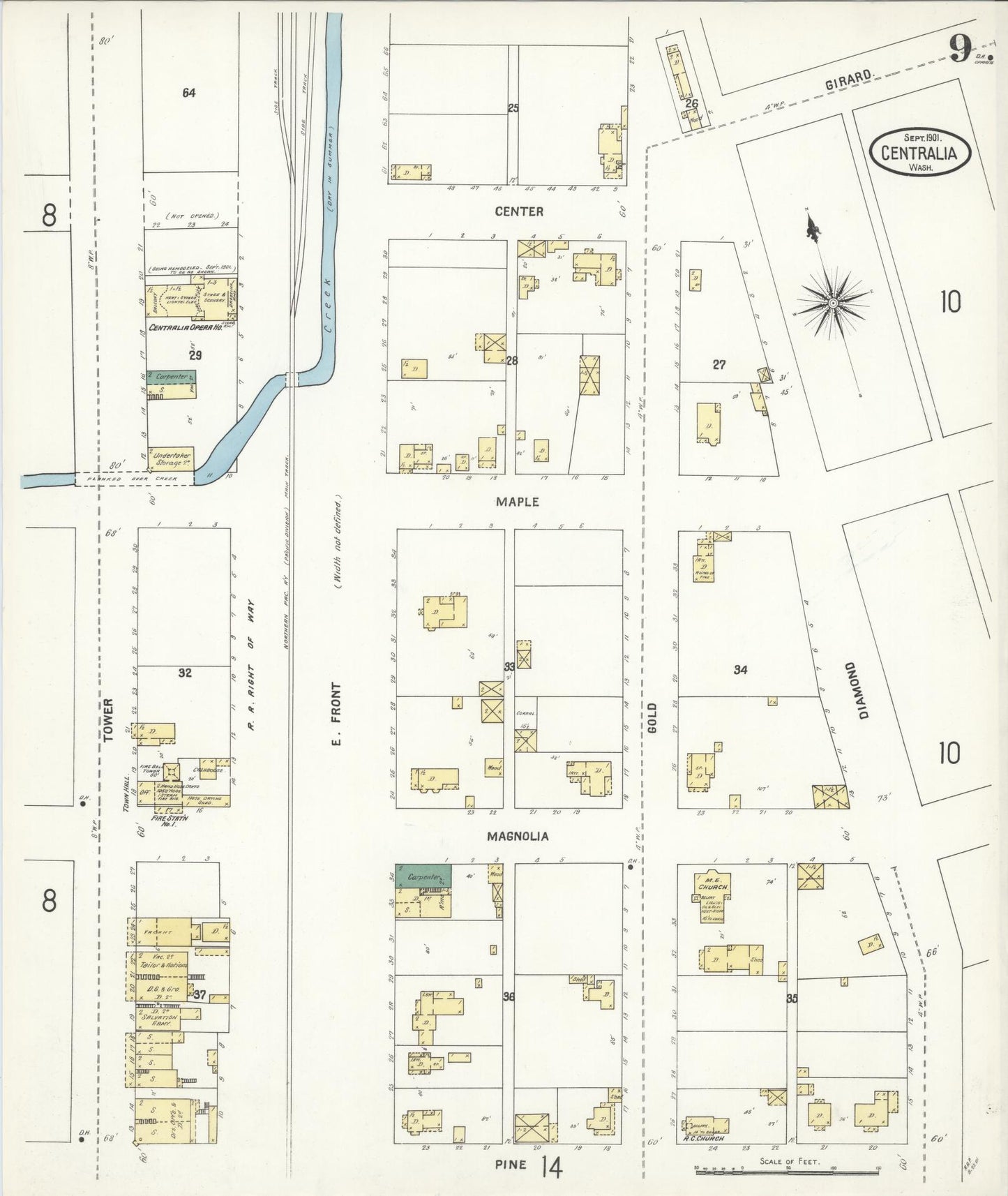 Sanborn Fire Insurance Map from Centralia, Lewis County, Washington (1901), Sheet #0009 - Complete Map Set gallery image, historic Sanborn map, vintage wall art, Washington Washington