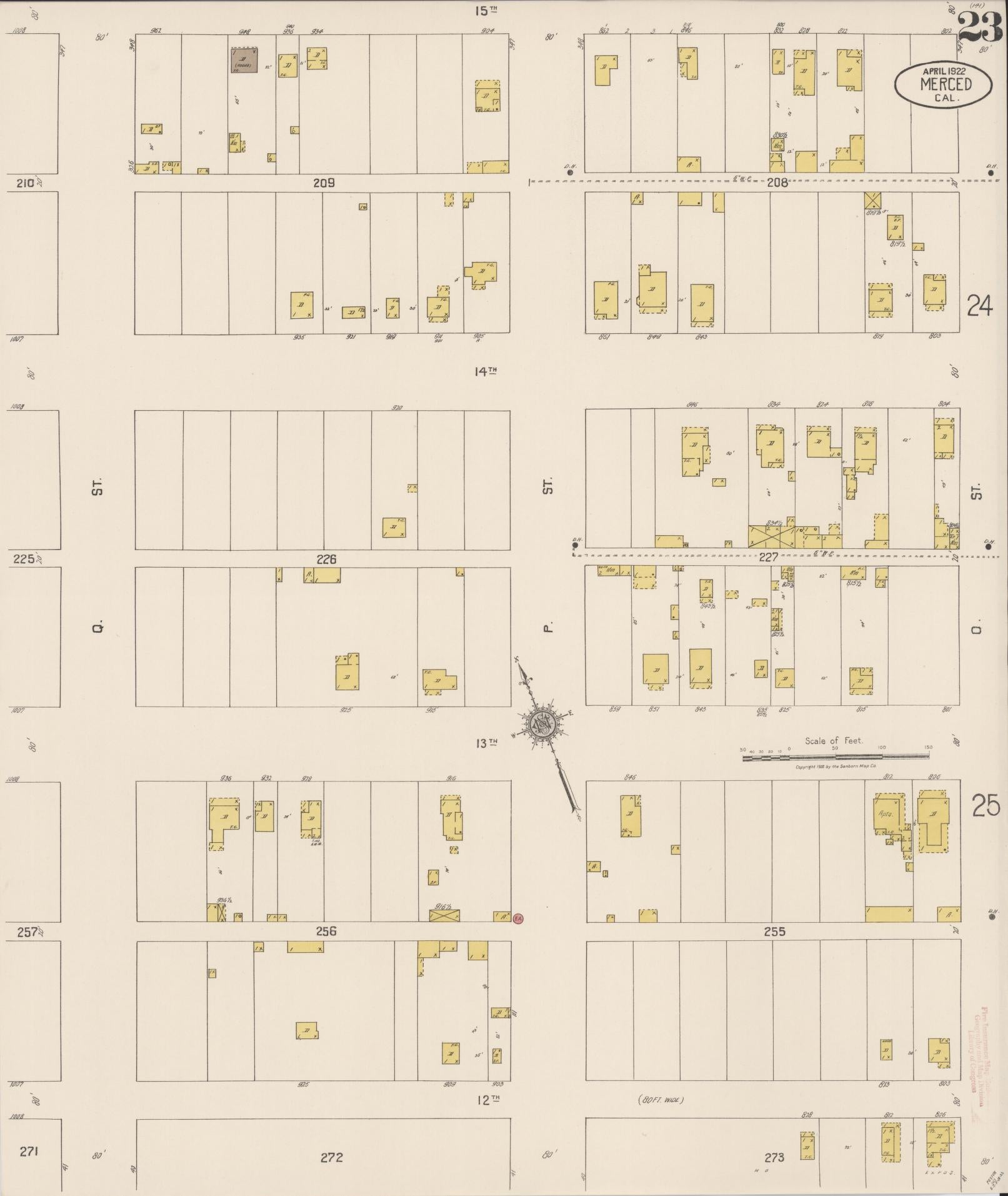 Sanborn Fire Insurance Map from Merced, Merced County, California (1922), Sheet #0023 - Historic Sanborn Fire Insurance Map Print, vintage old map wall art, antique decor, genealogy gift, California California map