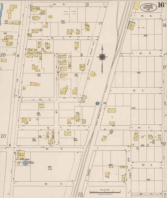 Sanborn Fire Insurance Map from Seaside, Clatsop County, Oregon (1921), Sheet #0016 - Historic Sanborn Fire Insurance Map Print, vintage old map wall art, antique decor, genealogy gift, Oregon Oregon map