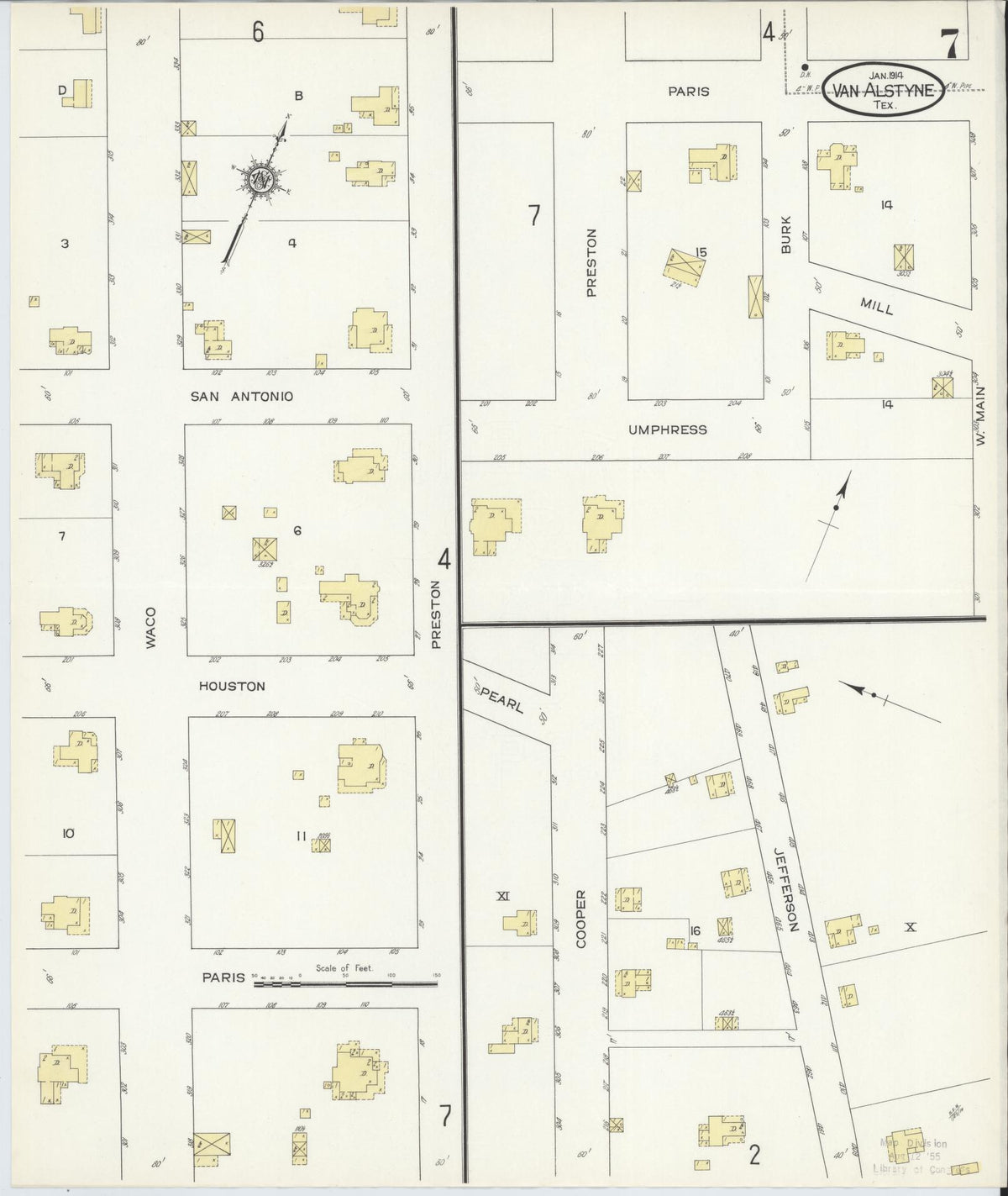 Sanborn Fire Insurance Map from Van Alstyne, Grayson County, Texas (1914), Sheet #0007 - Complete Map Set gallery image, historic Sanborn map, vintage wall art, Texas Texas