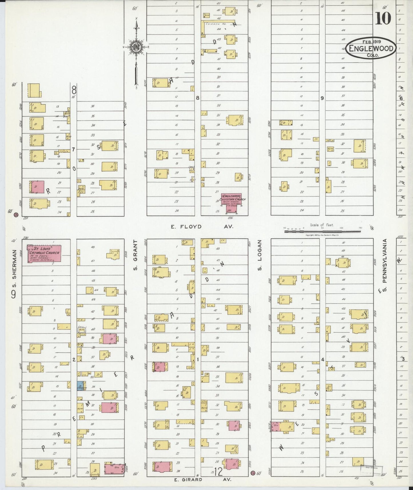 Sanborn Fire Insurance Map from Englewood, Arapahoe County, Colorado (1919), Sheet #0010 - Historic Sanborn Fire Insurance Map Print, vintage old map wall art, antique decor, genealogy gift, Colorado Colorado map