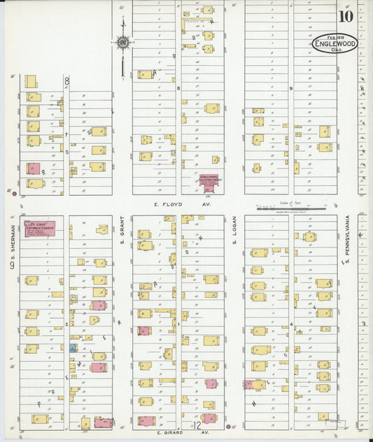 Sanborn Fire Insurance Map from Englewood, Arapahoe County, Colorado (1919), Sheet #0010 - Historic Sanborn Fire Insurance Map Print, vintage old map wall art, antique decor, genealogy gift, Colorado Colorado map