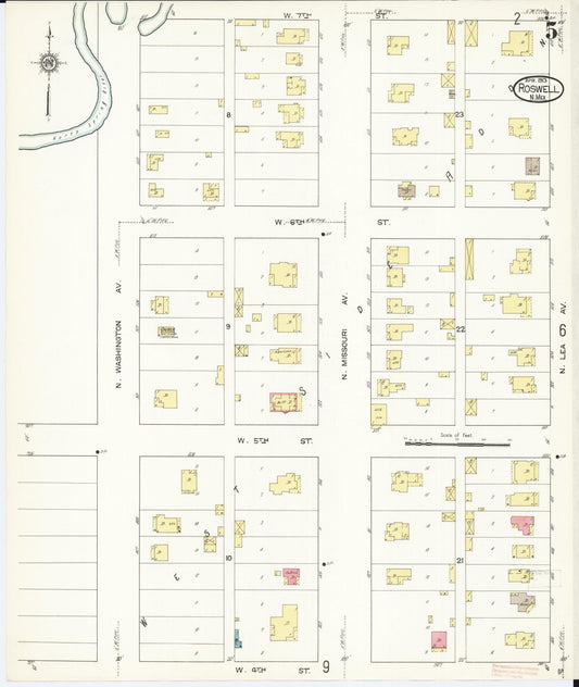 Sanborn Fire Insurance Map from Roswell, Chaves County, New Mexico (1913), Sheet #0005 - Historic Sanborn Fire Insurance Map Print, vintage old map wall art, antique decor, genealogy gift, New Mexico New Mexico map