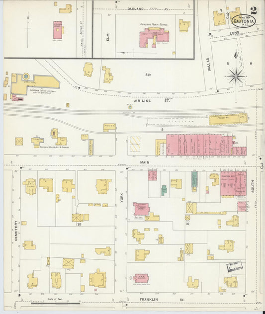 Sanborn Fire Insurance Map from Gastonia, Gaston County, North Carolina (1904), Sheet #0002 - Historic Sanborn Fire Insurance Map Print, vintage old map wall art, antique decor, genealogy gift, North Carolina North Carolina map