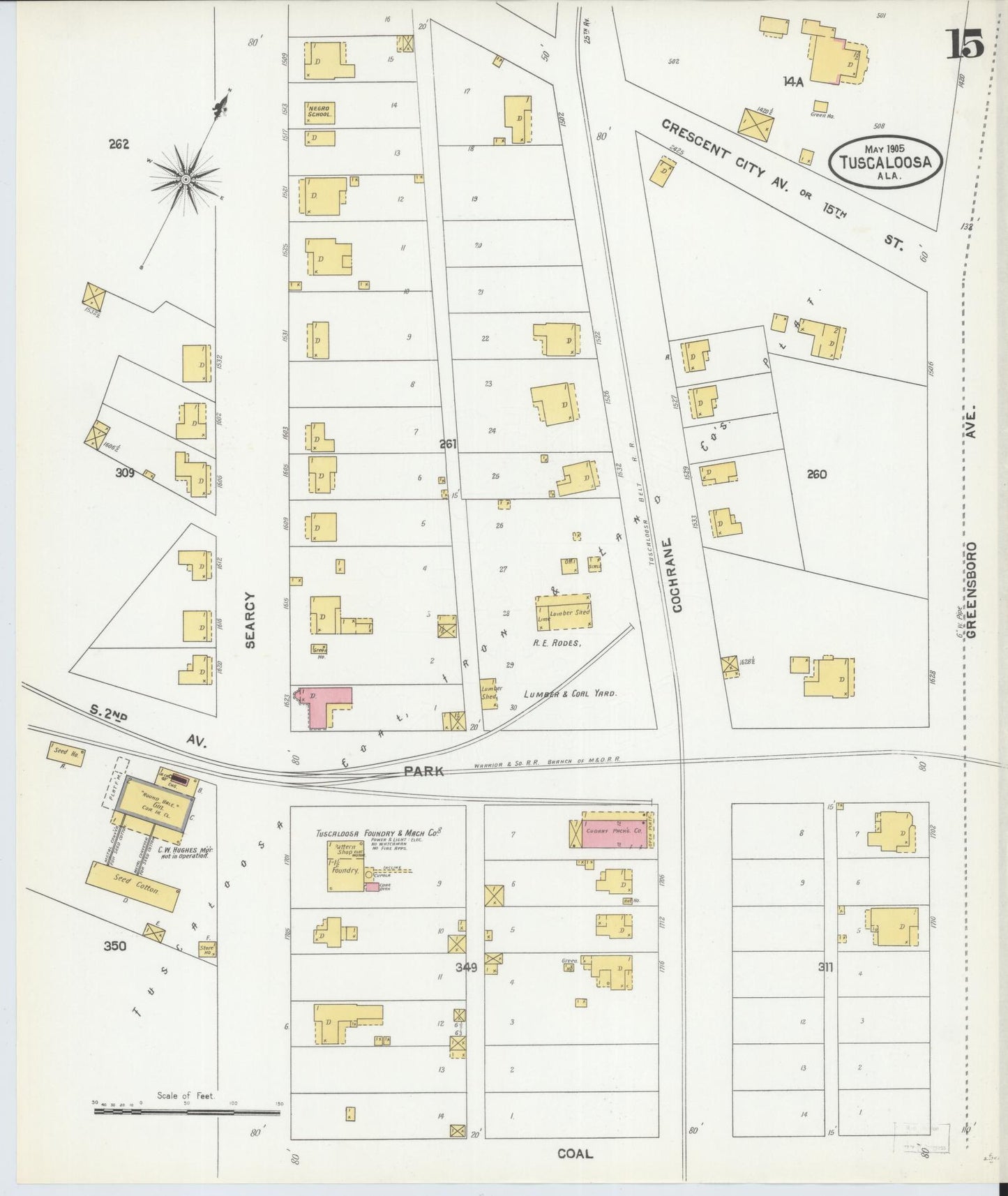 Sanborn Fire Insurance Map from Tuscaloosa, Tuscaloosa County, Alabama (1905), Sheet #0015 - Historic Sanborn Fire Insurance Map Print, vintage old map wall art, antique decor, genealogy gift, Alabama Alabama map