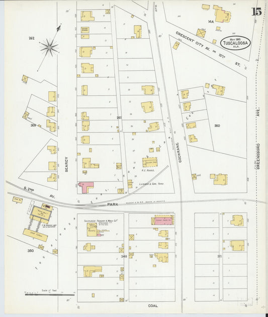 Sanborn Fire Insurance Map from Tuscaloosa, Tuscaloosa County, Alabama (1905), Sheet #0015 - Historic Sanborn Fire Insurance Map Print, vintage old map wall art, antique decor, genealogy gift, Alabama Alabama map