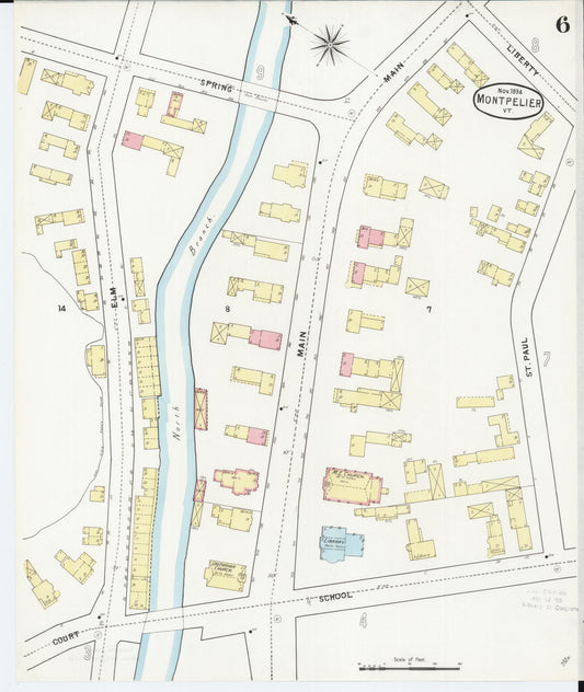 Sanborn Fire Insurance Map from Montpelier, Washington County, Vermont (1894), Sheet #0006 - Historic Sanborn Fire Insurance Map Print, vintage old map wall art, antique decor, genealogy gift, Vermont Vermont map