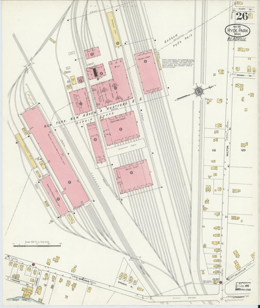 Sanborn Fire Insurance Map from Hyde Park, Norfolk County, Massachusetts (1911), Sheet #0026 - Historic Sanborn Fire Insurance Map Print, vintage old map wall art, antique decor, genealogy gift, Massachusetts Massachusetts map