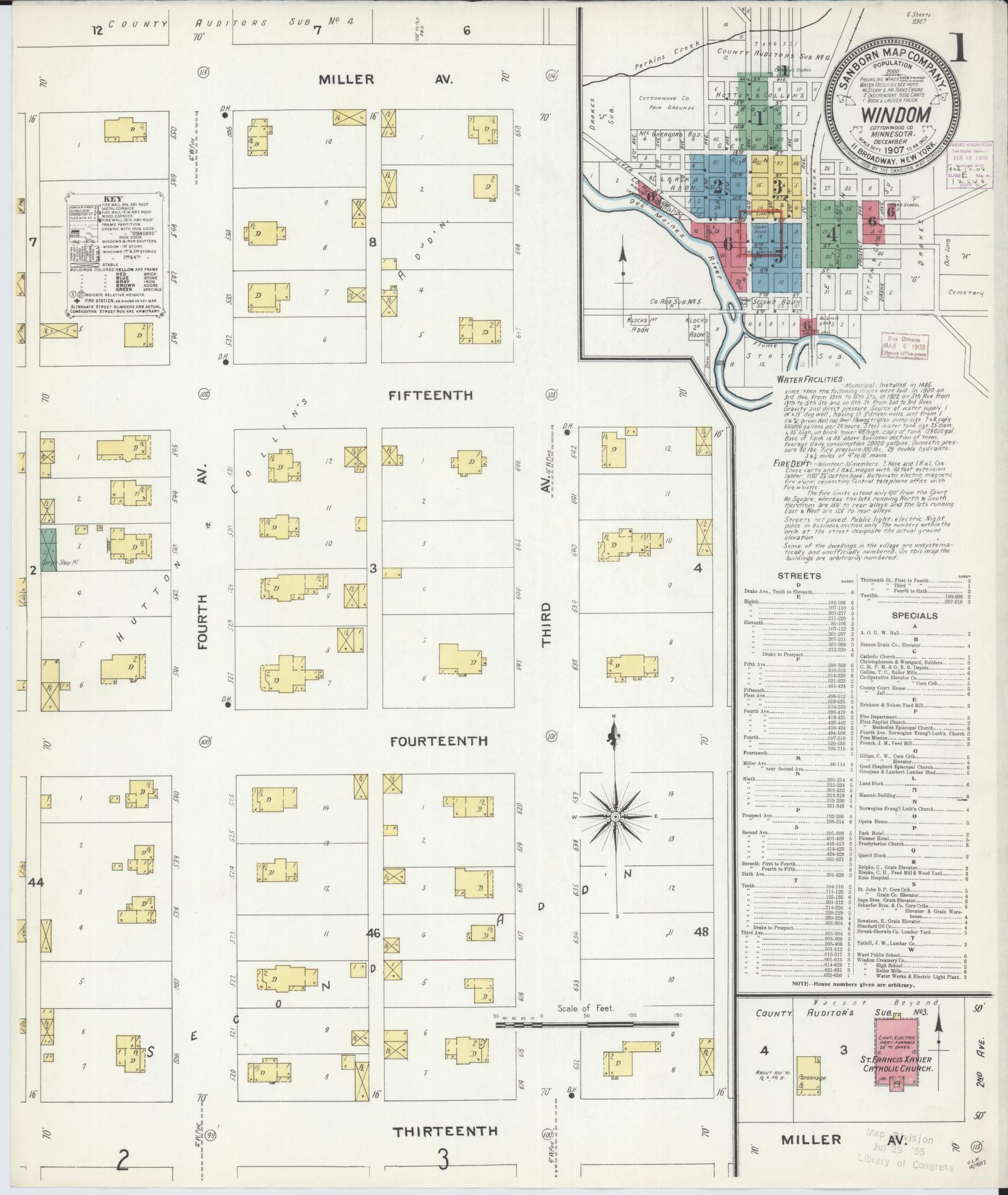 Sanborn Fire Insurance Map from Windom, Cottonwood County, Minnesota (1907), Sheet #0001 - Complete Map Set gallery image, historic Sanborn map, vintage wall art, Minnesota Minnesota