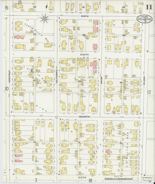 Sanborn Fire Insurance Map from Columbus, Bartholomew County, Indiana (1898), Sheet #0011 - Historic Sanborn Fire Insurance Map Print, vintage old map wall art, antique decor, genealogy gift, Indiana Indiana map