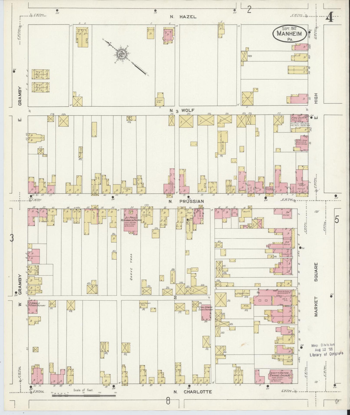 Sanborn Fire Insurance Map from Manheim, Lancaster County, Pennsylvania (1912), Sheet #0004 - Complete Map Set gallery image, historic Sanborn map, vintage wall art, Pennsylvania Pennsylvania