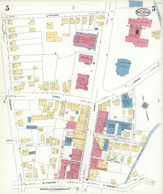 Sanborn Fire Insurance Map from Melrose, Middlesex County, Massachusetts (1923), Sheet #0005 - Historic Sanborn Fire Insurance Map Print, vintage old map wall art, antique decor, genealogy gift, Massachusetts Massachusetts map
