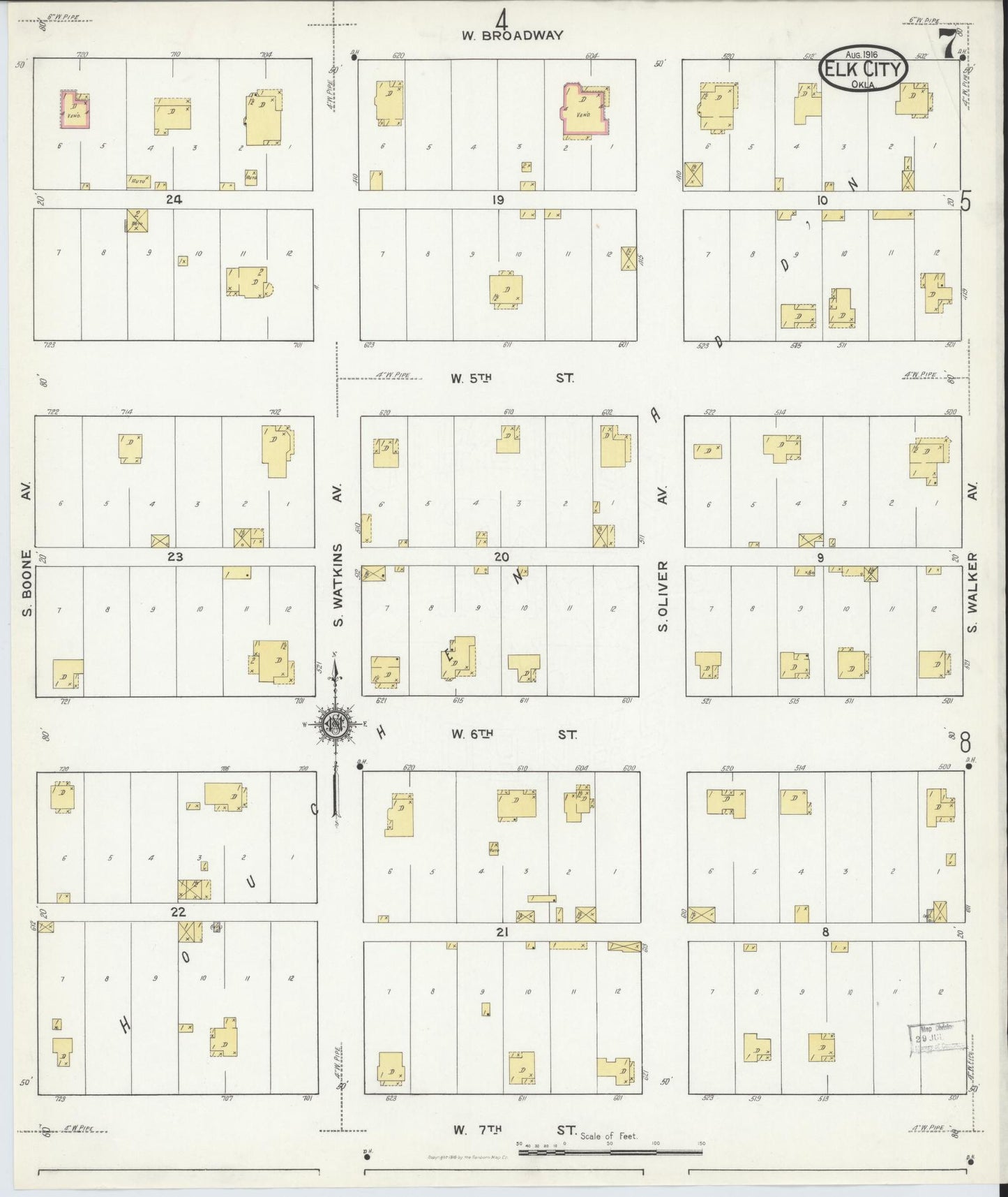 Sanborn Fire Insurance Map from Elk City, Beckham County, Oklahoma (1916), Sheet #0007 - Complete Map Set gallery image, historic Sanborn map, vintage wall art, Oklahoma Oklahoma