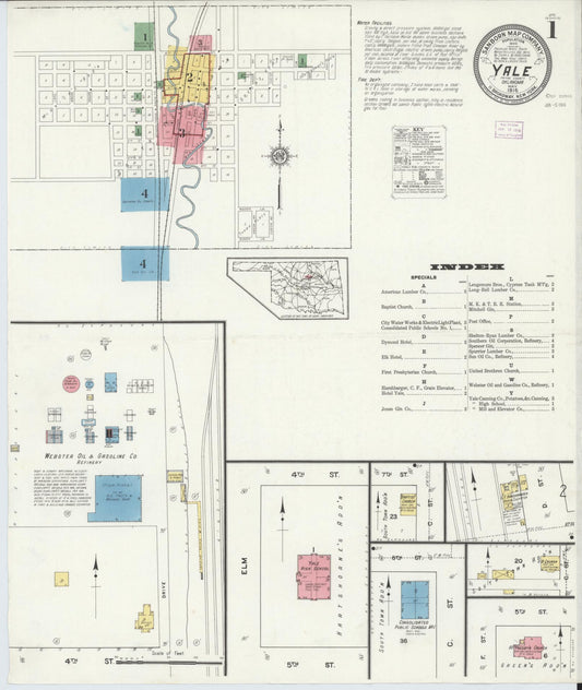 Sanborn Fire Insurance Map from Yale, Payne County, Oklahoma (1916), Sheet #0001 - Historic Sanborn Fire Insurance Map Print, vintage old map wall art, antique decor, genealogy gift, Oklahoma Oklahoma map