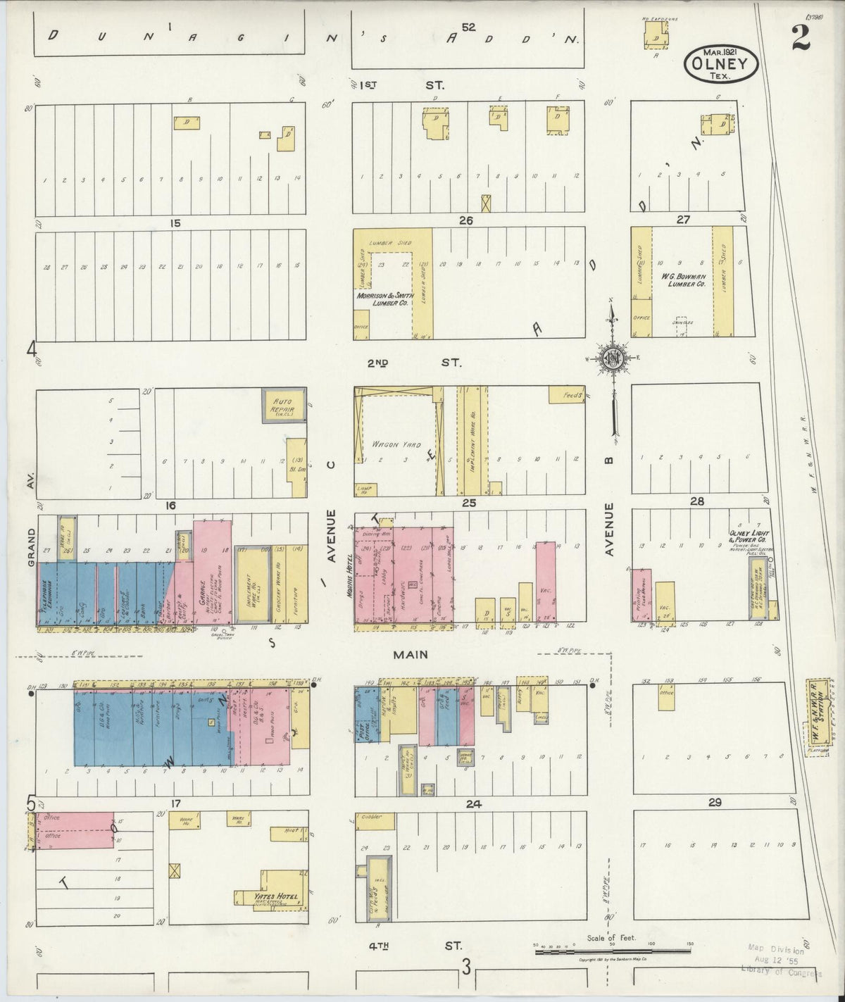 Sanborn Fire Insurance Map from Olney, Young County, Texas (1921), Sheet #0002 - Complete Map Set gallery image, historic Sanborn map, vintage wall art, Texas Texas