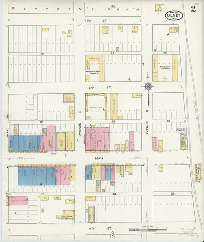 Sanborn Fire Insurance Map from Olney, Young County, Texas (1921), Sheet #0002 - Complete Map Set gallery image, historic Sanborn map, vintage wall art, Texas Texas