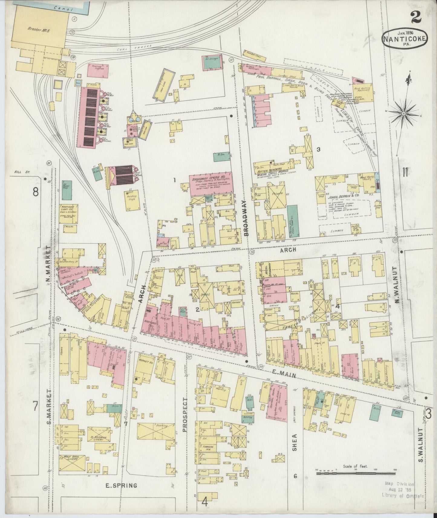 Sanborn Fire Insurance Map from Nanticoke, Luzerne County, Pennsylvania (1896), Sheet #0002 - Complete Map Set gallery image, historic Sanborn map, vintage wall art, Pennsylvania Pennsylvania