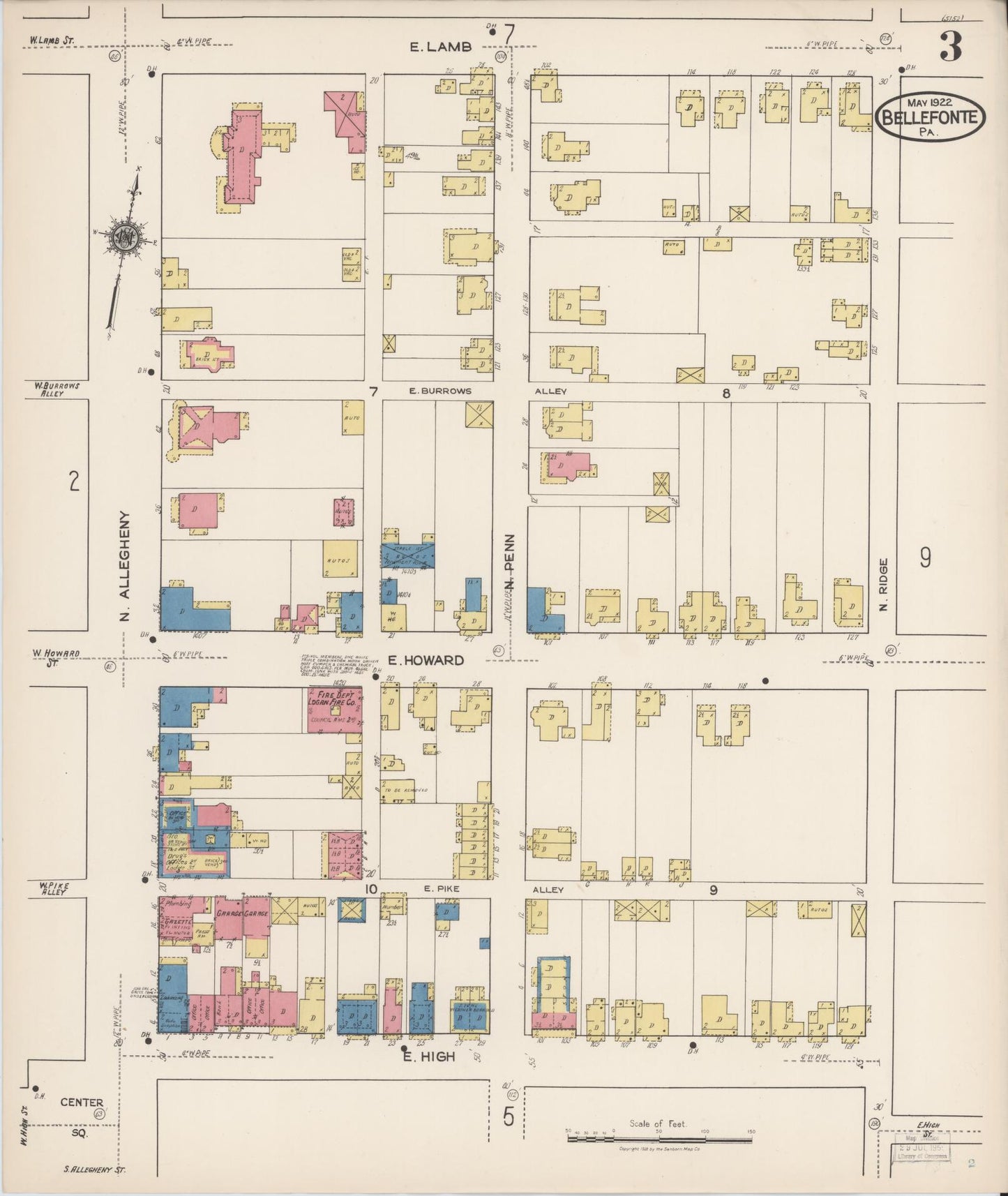 Sanborn Fire Insurance Map from Bellefonte, Centre County, Pennsylvania (1922), Sheet #0003 - Historic Sanborn Fire Insurance Map Print, vintage old map wall art, antique decor, genealogy gift, Pennsylvania Pennsylvania map