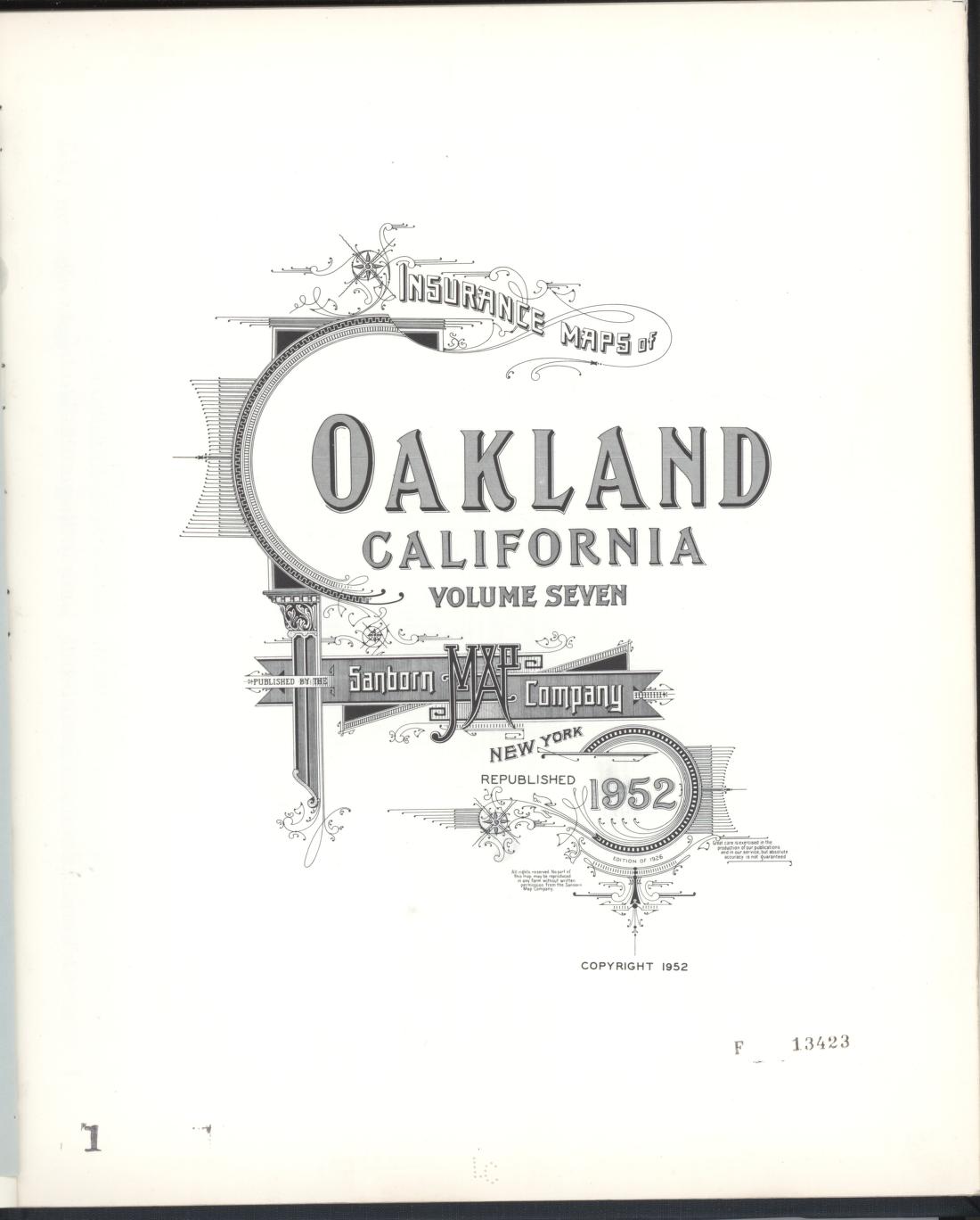 Sanborn Fire Insurance Map from Oakland, Alameda County, California (1952), Sheet #0001 - Complete Map Set gallery image, historic Sanborn map, vintage wall art, California California