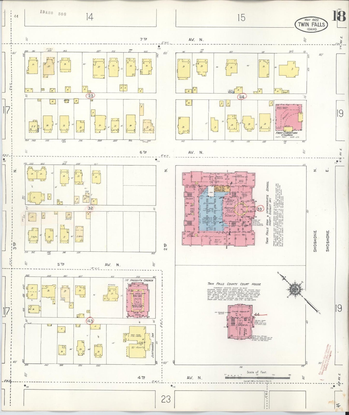 Sanborn Fire Insurance Map from Twin Falls, Twin Falls County, Idaho (1949), Sheet #0018 - Historic Sanborn Fire Insurance Map Print, vintage old map wall art, antique decor, genealogy gift, Falls Idaho map
