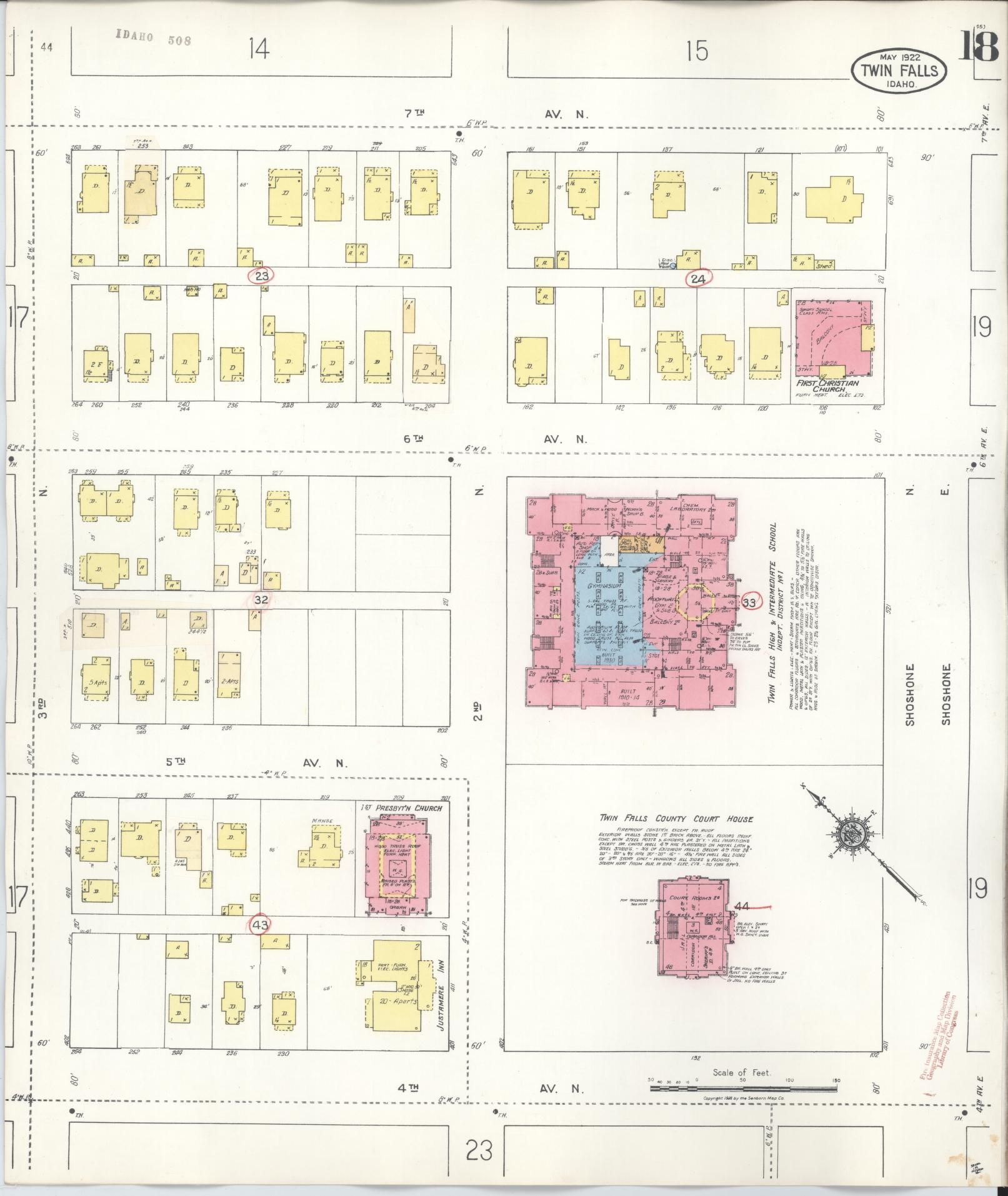 Sanborn Fire Insurance Map from Twin Falls, Twin Falls County, Idaho (1949), Sheet #0018 - Historic Sanborn Fire Insurance Map Print, vintage old map wall art, antique decor, genealogy gift, Falls Idaho map