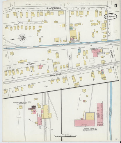 Sanborn Fire Insurance Map from Sharon, Mercer County, Pennsylvania (1893), Sheet #0005 - Historic Sanborn Fire Insurance Map Print, vintage old map wall art, antique decor, genealogy gift, Pennsylvania Pennsylvania map