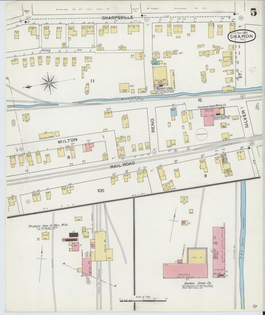 Sanborn Fire Insurance Map from Sharon, Mercer County, Pennsylvania (1893), Sheet #0005 - Historic Sanborn Fire Insurance Map Print, vintage old map wall art, antique decor, genealogy gift, Pennsylvania Pennsylvania map