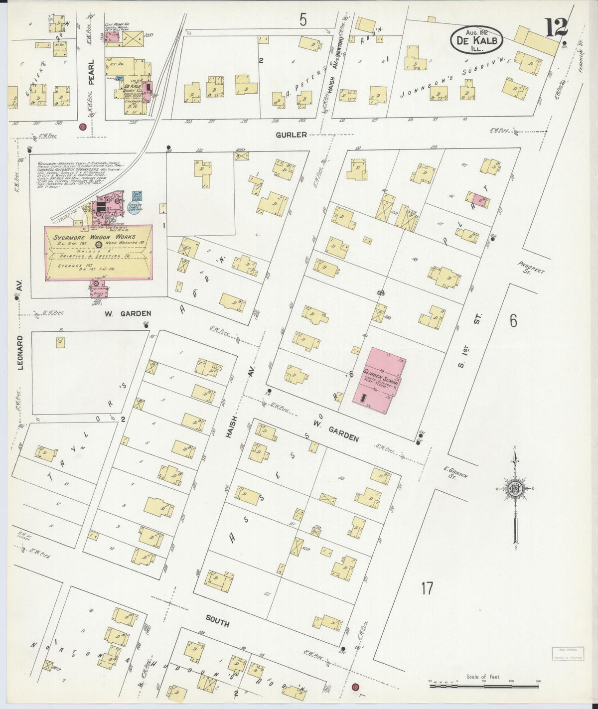 Sanborn Fire Insurance Map from De Kalb, De Kalb County, Illinois (1912), Sheet #0012 - Complete Map Set gallery image, historic Sanborn map, vintage wall art, Illinois Illinois