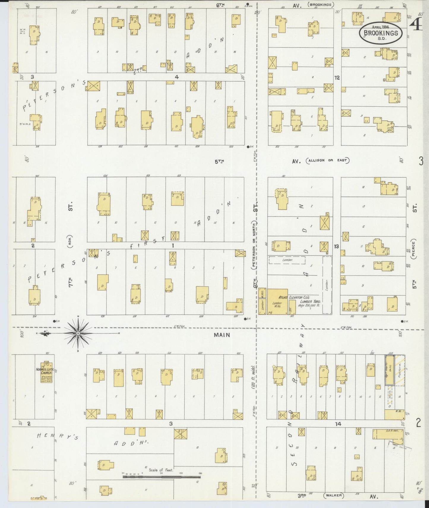Sanborn Fire Insurance Map from Brookings, Brookings County, South Dakota (1904), Sheet #0004 - Historic Sanborn Fire Insurance Map Print, vintage old map wall art, antique decor, genealogy gift, South Dakota South Dakota map