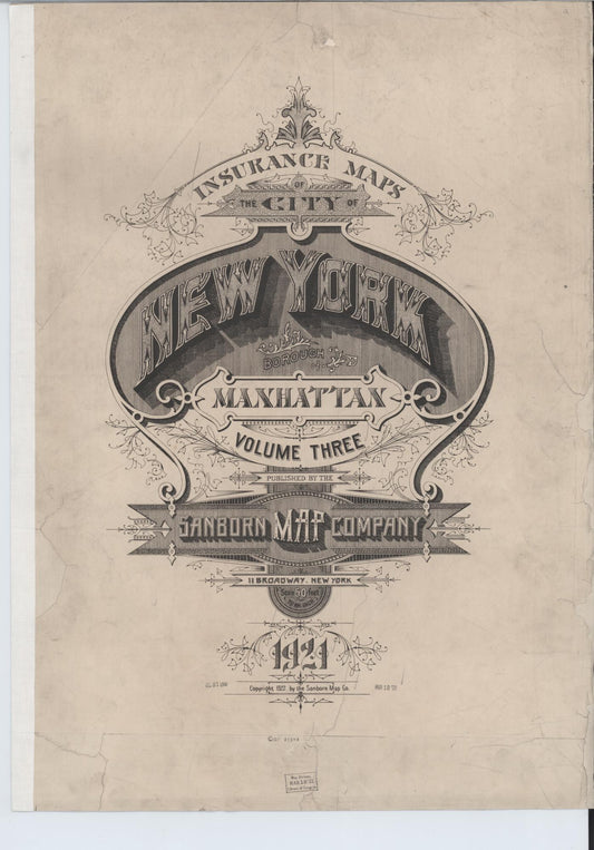Sanborn Fire Insurance Map from New York, Bronx, Manhattan, New York (1921), Sheet #0001 - Historic Sanborn Fire Insurance Map Print, vintage old map wall art, antique decor, genealogy gift, New York New York map