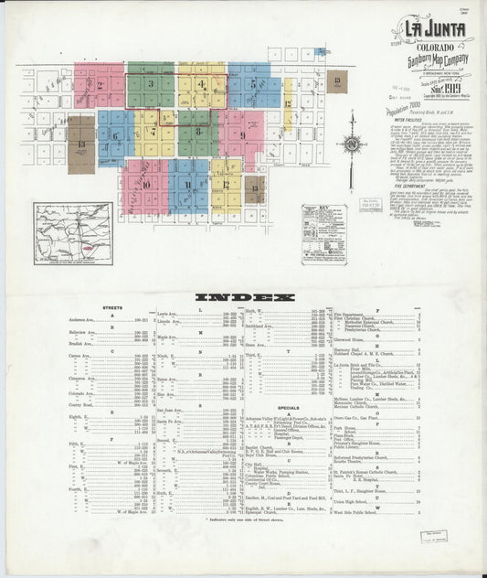 Sanborn Fire Insurance Map from La Junta, Otero County, Colorado (1919), Sheet #0001 - Historic Sanborn Fire Insurance Map Print, vintage old map wall art, antique decor, genealogy gift, Colorado Colorado map