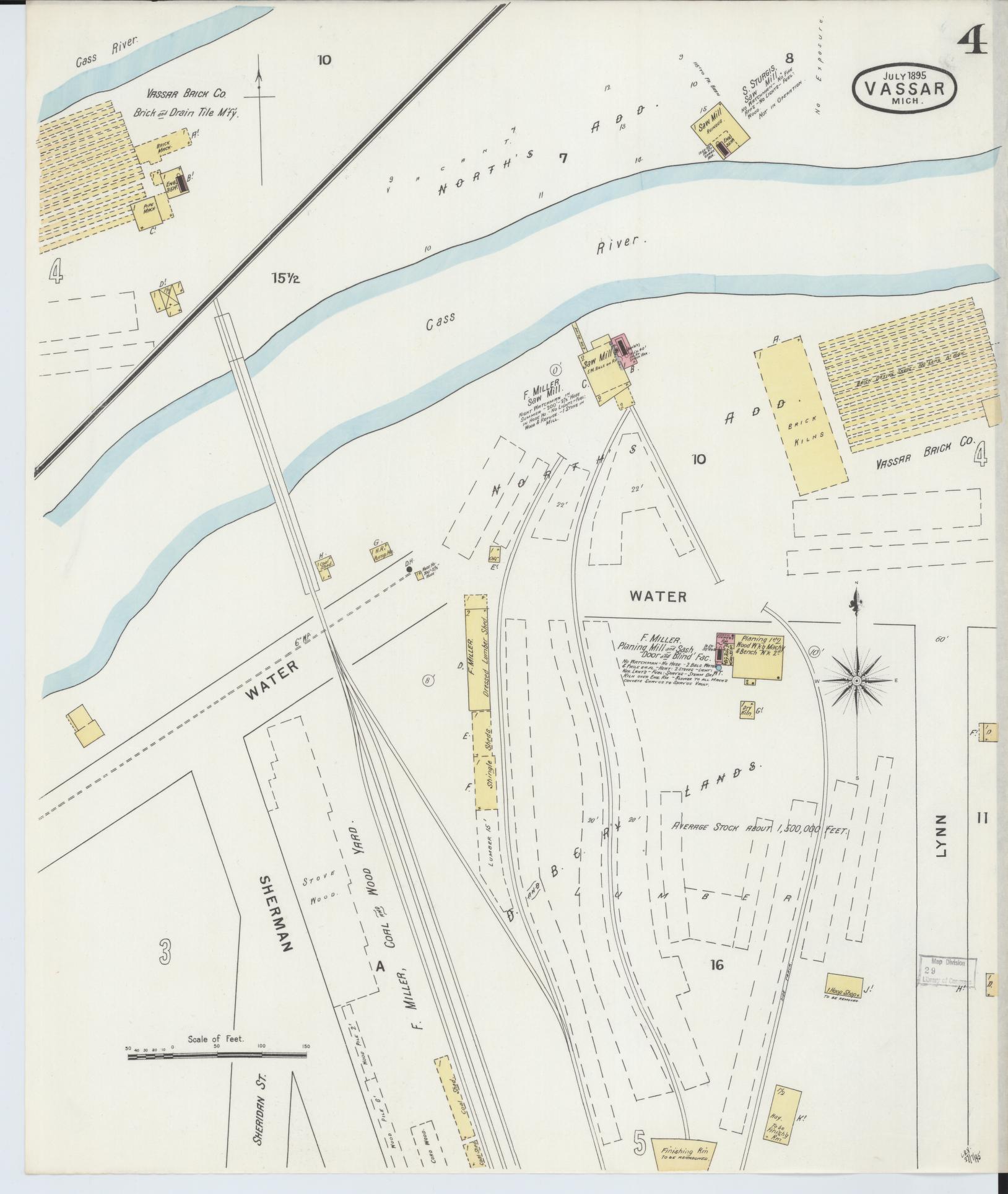 Sanborn Fire Insurance Map from Vassar, Tuscola County, Michigan (1895), Sheet #0004 - Complete Map Set gallery image, historic Sanborn map, vintage wall art, Michigan Michigan