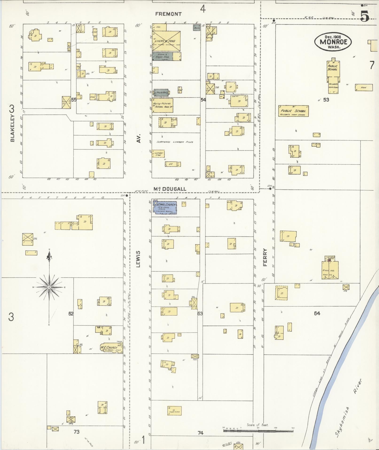 Sanborn Fire Insurance Map from Monroe, Snohomish County, Washington (1908), Sheet #0005 - Historic Sanborn Fire Insurance Map Print, vintage old map wall art, antique decor, genealogy gift, Washington Washington map