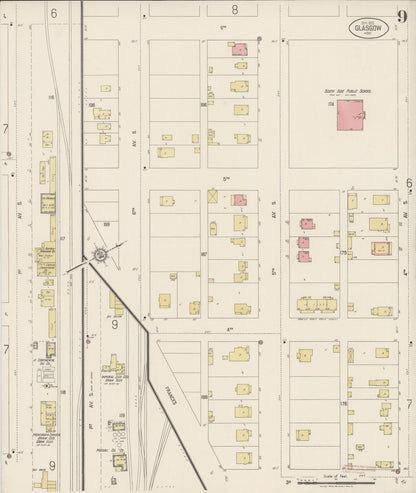Sanborn Fire Insurance Map from Glasgow, Valley County, Montana (1920), Sheet #0009 - Complete Map Set gallery image, historic Sanborn map, vintage wall art, Montana Montana