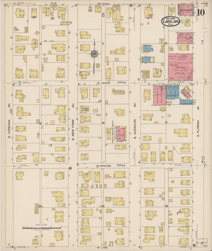 Sanborn Fire Insurance Map from Lakeland, Polk County, Florida (1922), Sheet #0010 - Complete Map Set gallery image, historic Sanborn map, vintage wall art, Florida Florida