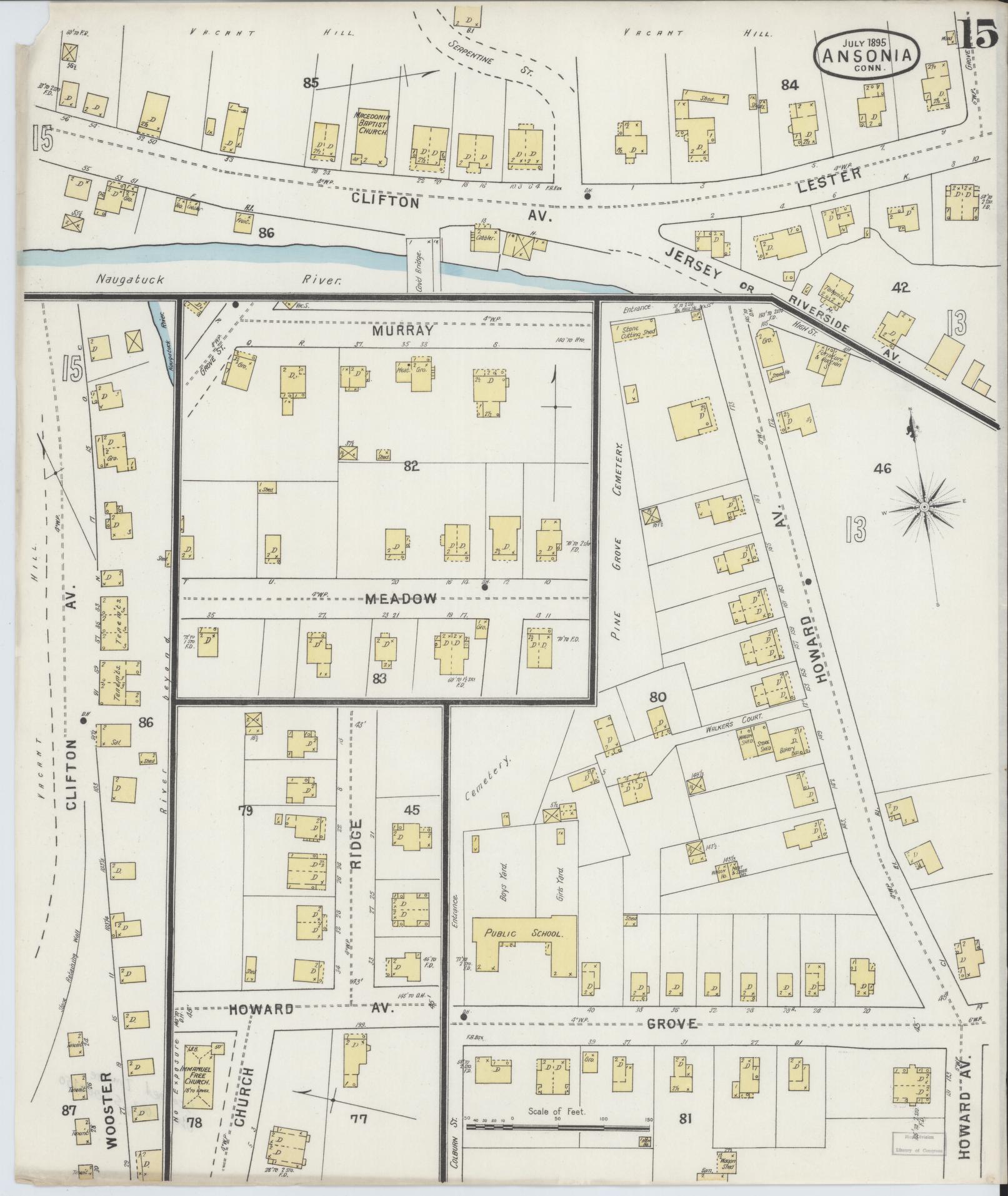 Sanborn Fire Insurance Map from Ansonia, New Haven County, Connecticut (1895), Sheet #0015 - Complete Map Set gallery image, historic Sanborn map, vintage wall art, Connecticut Connecticut