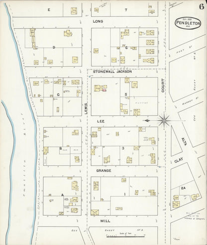 Sanborn Fire Insurance Map from Pendleton, Umatilla County, Oregon (1890), Sheet #0006 - Complete Map Set gallery image, historic Sanborn map, vintage wall art, Oregon Oregon
