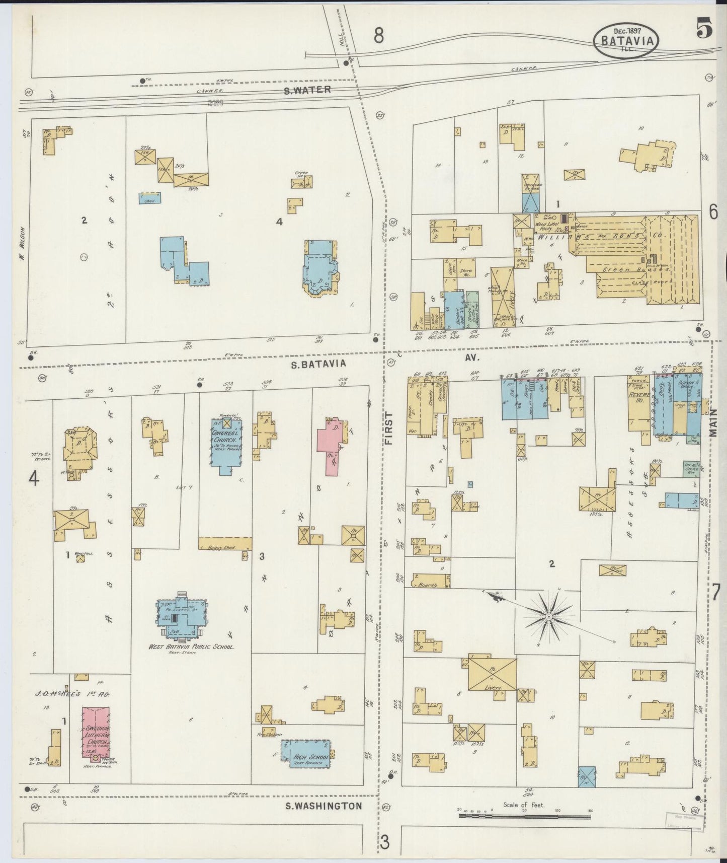 Sanborn Fire Insurance Map from Batavia, Kane County, Illinois (1897), Sheet #0005 - Historic Sanborn Fire Insurance Map Print, vintage old map wall art, antique decor, genealogy gift, Illinois Illinois map