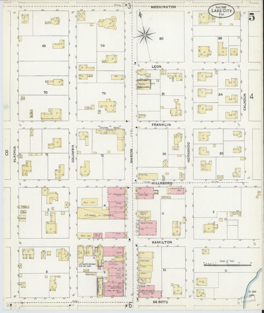 Sanborn Fire Insurance Map from Lake City, Columbia County, Florida (1906), Sheet #0005 - Historic Sanborn Fire Insurance Map Print, vintage old map wall art, antique decor, genealogy gift, Florida Florida map