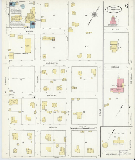Sanborn Fire Insurance Map from Stephenville, Erath County, Texas (1912), Sheet #0006 - Historic Sanborn Fire Insurance Map Print, vintage old map wall art, antique decor, genealogy gift, Texas Texas map