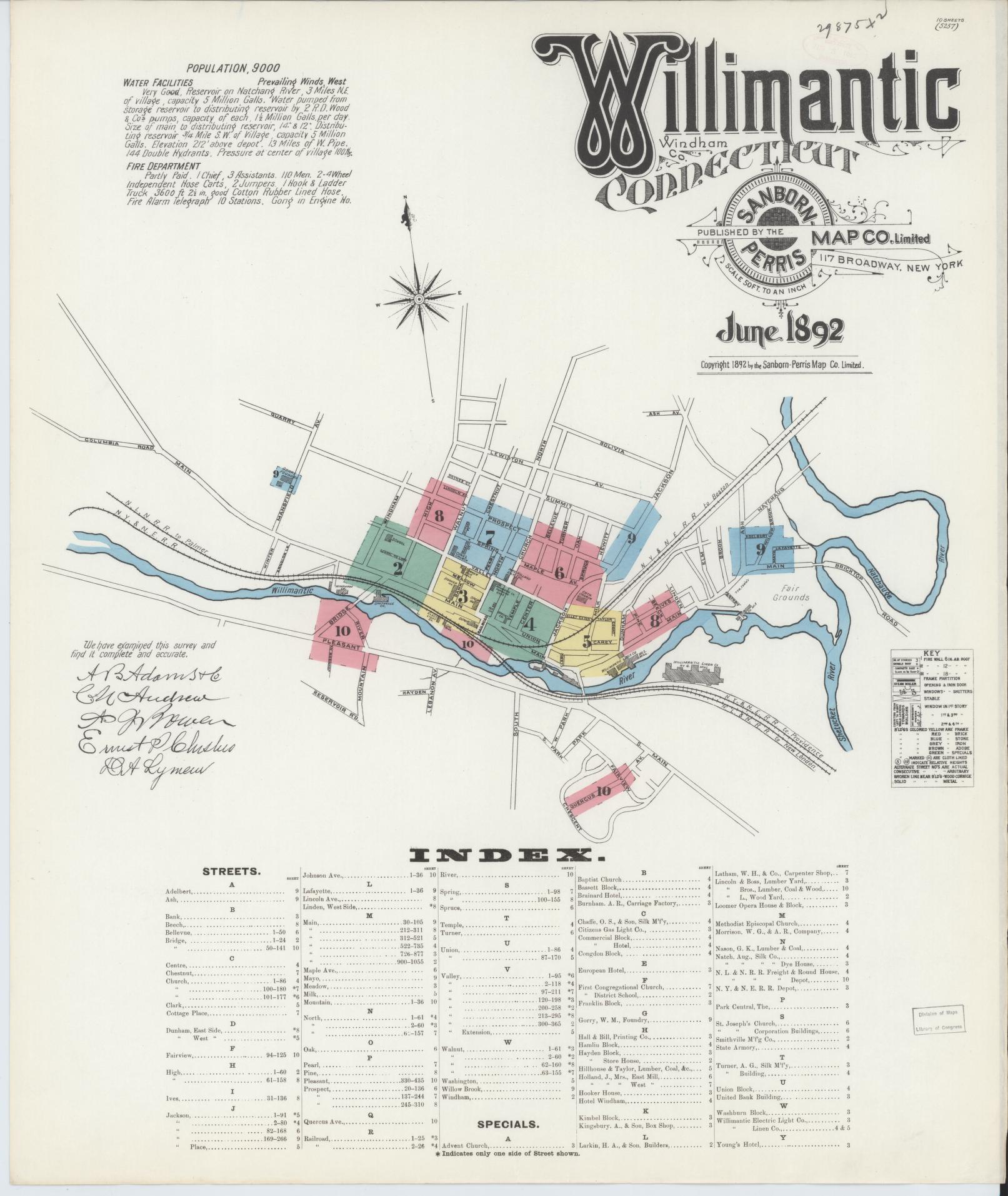 Sanborn Fire Insurance Map from Willimantic, Windham County, Connecticut. (1892) – Historic Sanborn Fire Insurance Map Print