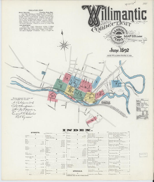 Sanborn Fire Insurance Map from Willimantic, Windham County, Connecticut. (1892) – Historic Sanborn Fire Insurance Map Print
