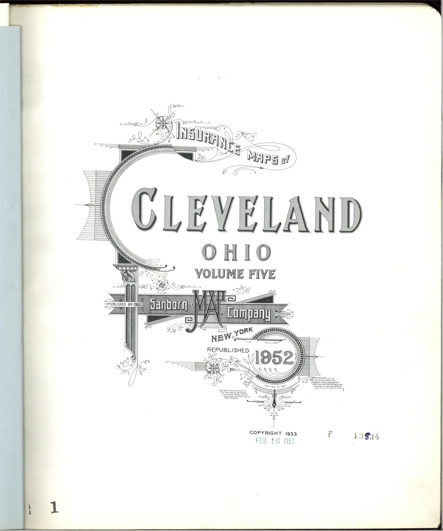 Sanborn Fire Insurance Map from Cleveland, Cuyahoga County, Ohio (1952), Sheet #0001 - Complete Map Set gallery image, historic Sanborn map, vintage wall art, Ohio Ohio