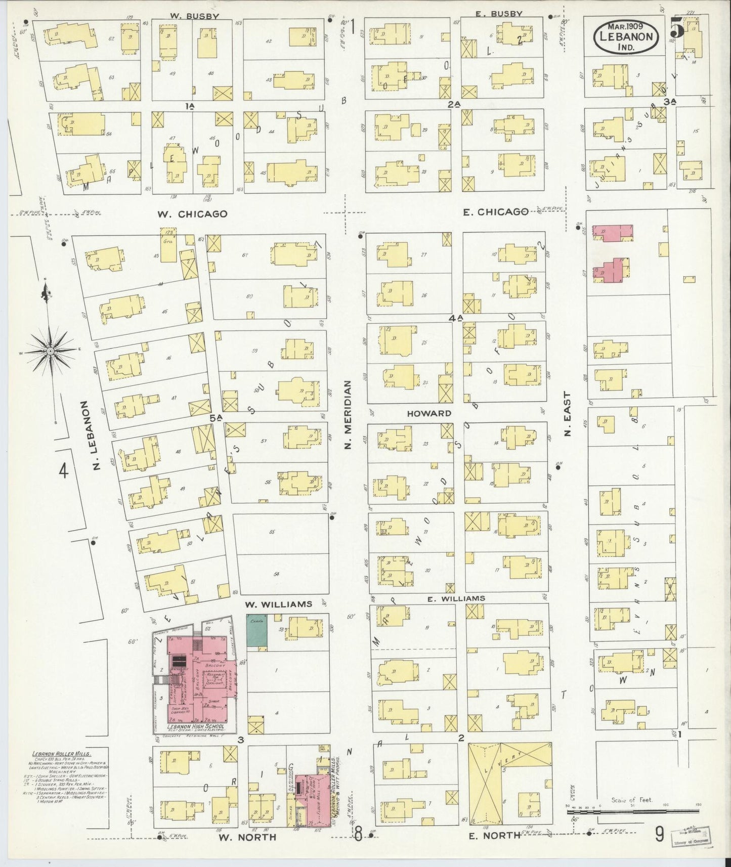 Sanborn Fire Insurance Map from Lebanon, Boone County, Indiana (1909), Sheet #0005 - Complete Map Set gallery image, historic Sanborn map, vintage wall art, Indiana Indiana