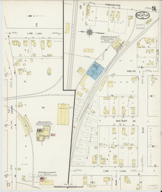Sanborn Fire Insurance Map from Decatur, Adams County, Indiana (1914), Sheet #0009 - Historic Sanborn Fire Insurance Map Print, vintage old map wall art, antique decor, genealogy gift, Indiana Indiana map